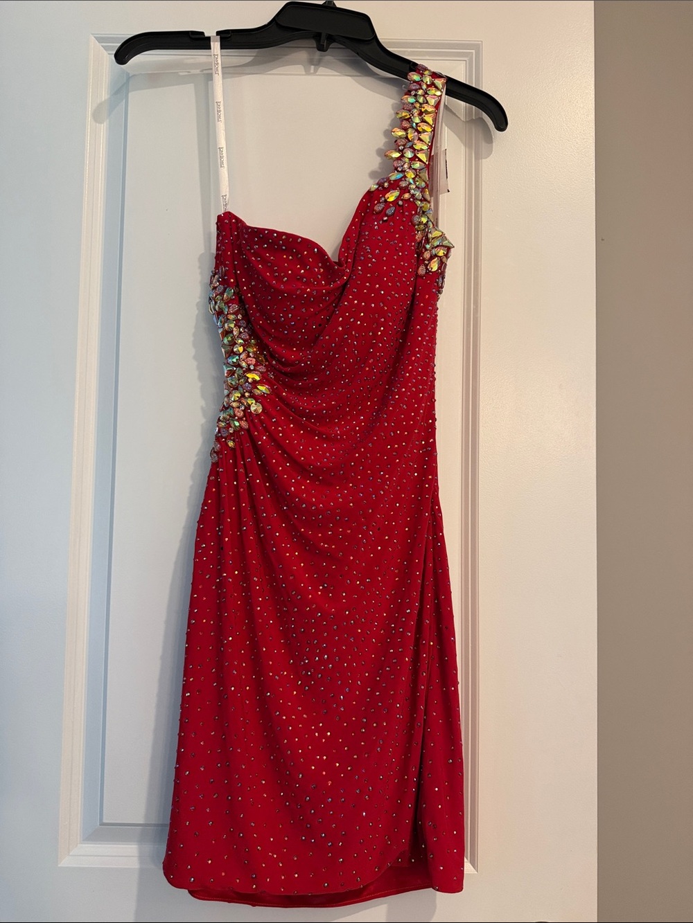 Tony Bowls Red One-Shoulder Jeweled Cocktail Dress